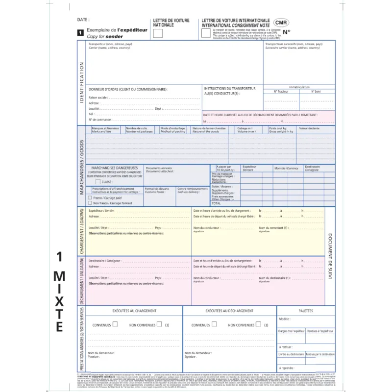 Carnet A4 lettre de voiture mixtes 25 liasses 4 feuillets