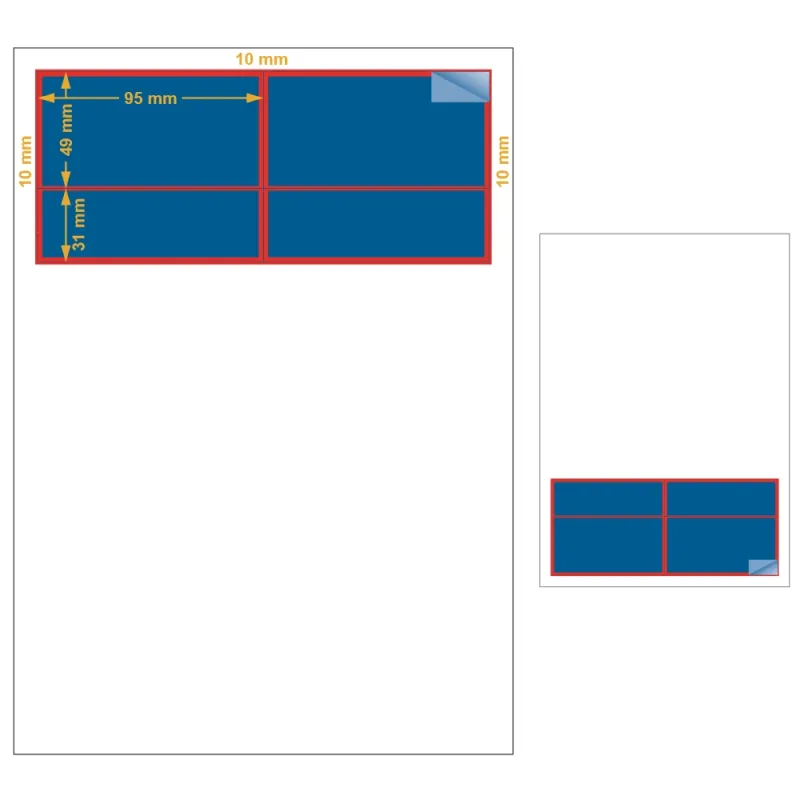 Étiquette intégrée 95 x 49 mm. Utilisation gabarit possible