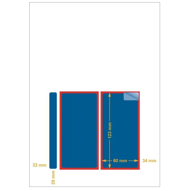 Étiquette Intégrée 60 x 123 mm. Utilisation gabarit possible