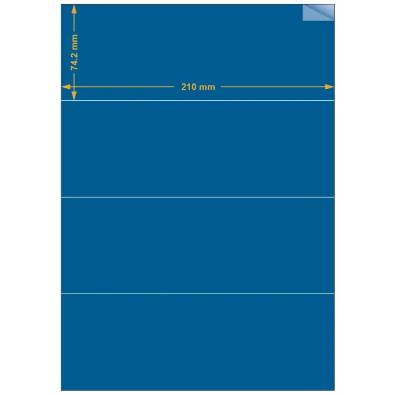 Planche A4 étiquettes 210 x 74,2 mm. Utilisation gabarit possible