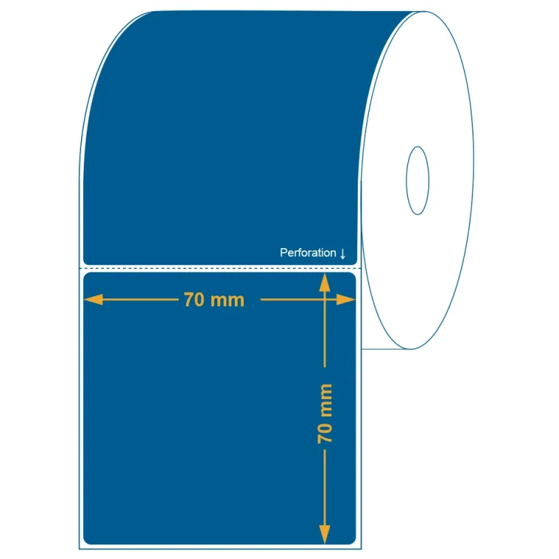 Étiquette logistique thermique direct non-adhésive 70 x 70 mm en rouleau. Utilisation gabarit possible