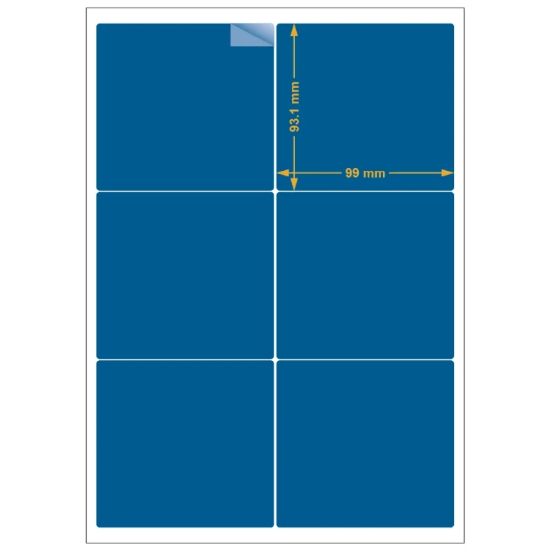 Planche A4 étiquettes 99 x 93,1 mm. Utilisation gabarit possible