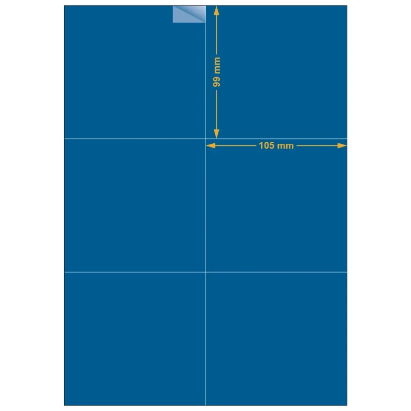 Planche A4 étiquettes 105 x 99 mm. Utilisation gabarit possible