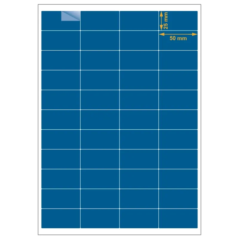 Planche A4 étiquettes 50 x 25 mm. Utilisation gabarit possible