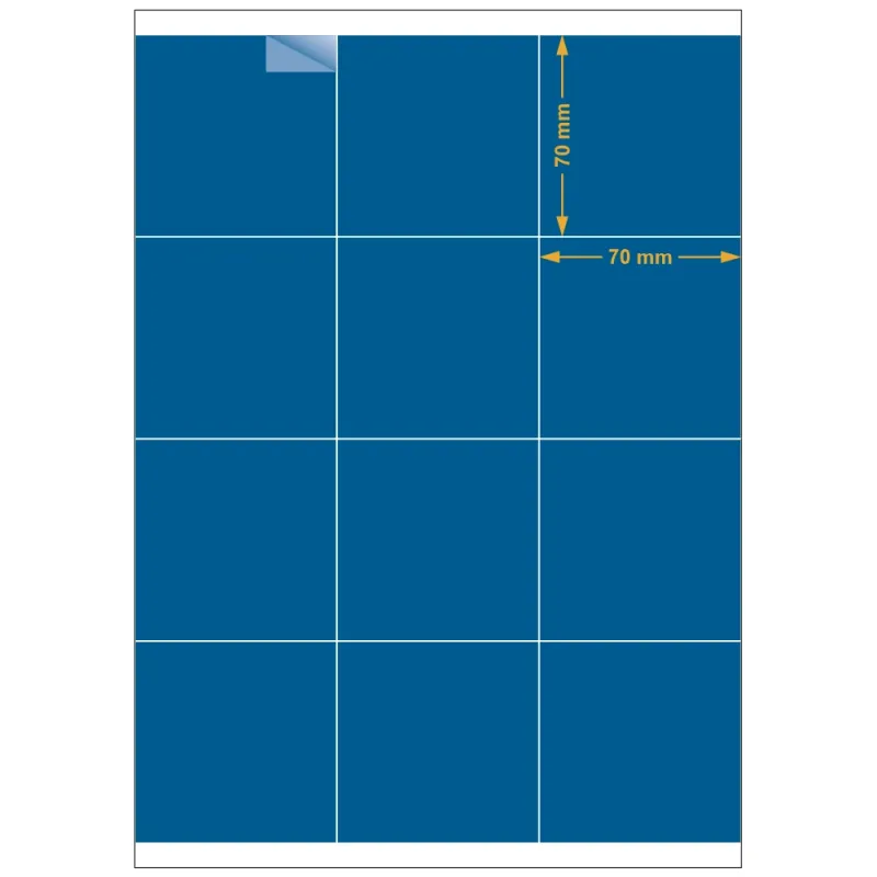 Planche A4 étiquettes 70 x 70 mm. Utilisation gabarit possible