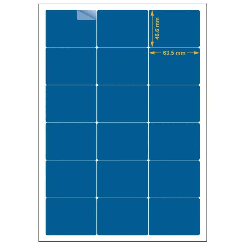 Planche A4 étiquettes 63,5 x 46,6 mm. Utilisation gabarit possible